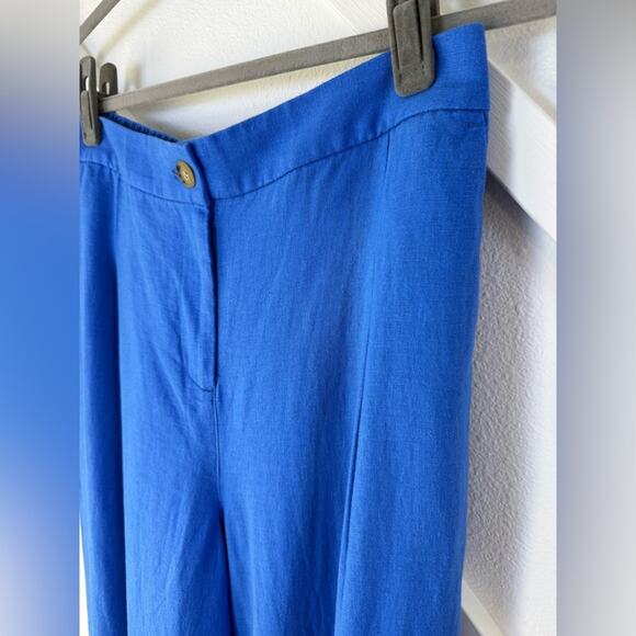 NWT J. Crew Factory Linen-Blend Pleated Wide Leg Crop Pant Blue Size 10 - Picture 3 of 11